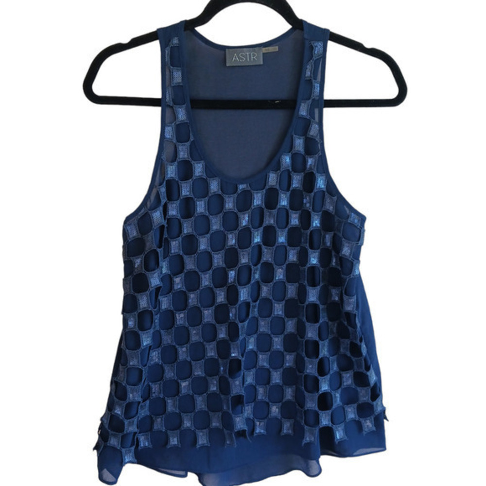 ASTR The Label Sleeveless Blouse Women XS Navy Blue‎ Chiffon Office Career